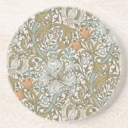 William Morris Golden Lily Blue Gold Classic Zandsteen Onderzetter (Voorkant)