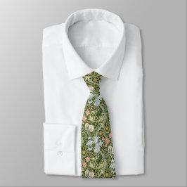 William Morris "Golden Lily" Floral Green Stropdas