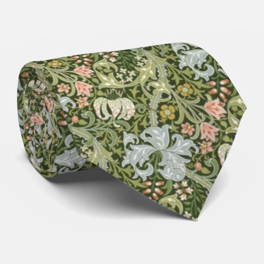 William Morris "Golden Lily" Floral Green Stropdas (Opgerold)