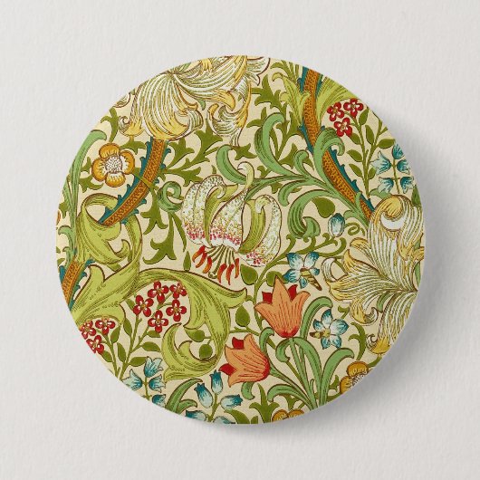 William Morris Golden Lily Pre-Raphaelite Ronde Button 7,6 Cm (Voorkant)
