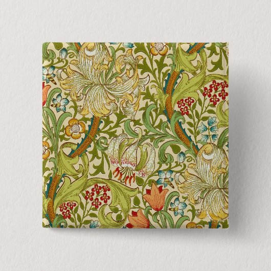 William Morris Golden Lily Pre-Raphaelite Vierkante Button 5,1 Cm (Voorkant)