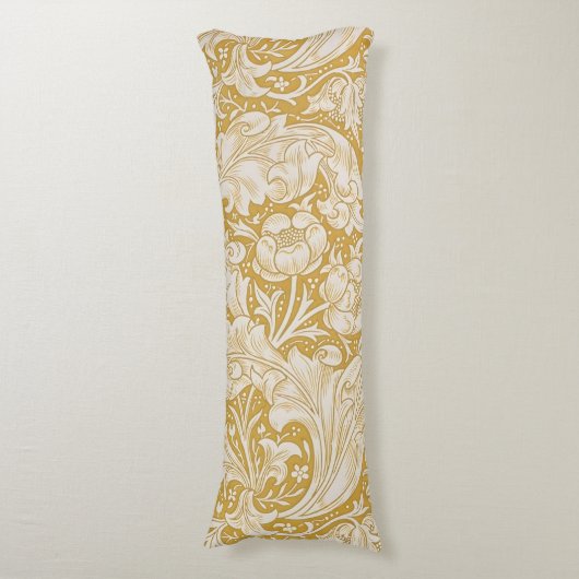 William Morris Goud Bachelors Button Bloem Lichaamskussen (Voorkant Verticaal)