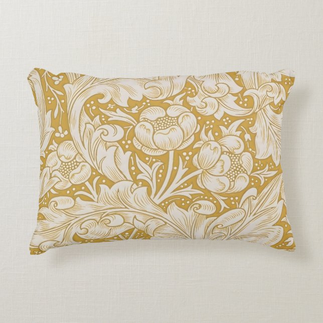 William Morris Goud Bachelors Button Bloemmotief Accent Kussen (Voorkant)