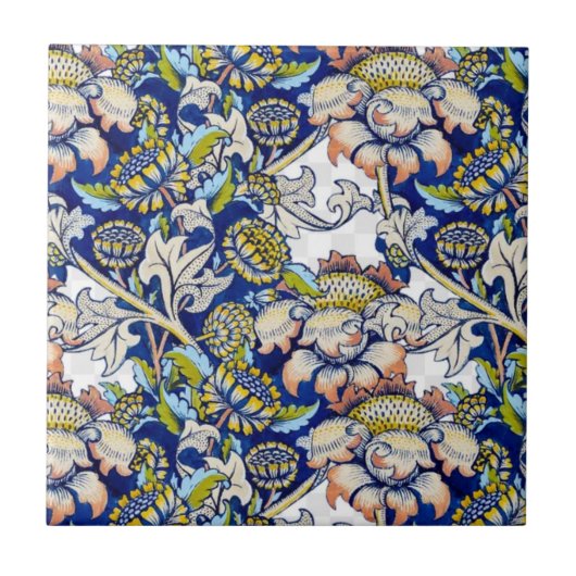 William * Morris Goud Blauw Geel Bloem  | Tegeltje (Voorkant)