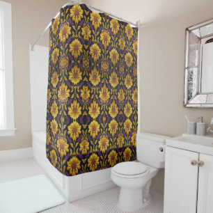 William Morris gouden Art Nouveau bloempatroon Douchegordijn