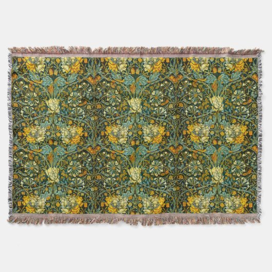 William Morris Gouden Kamperfoelie Bloem Behang Deken (Voorkant)