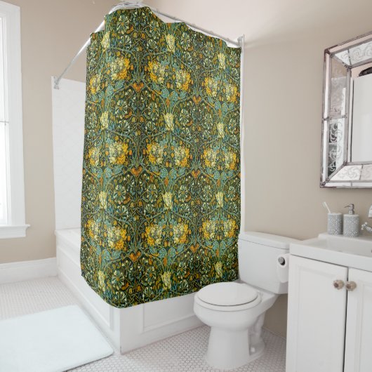 William Morris Gouden Kamperfoelie Bloem Behang Douchegordijn (In situ)