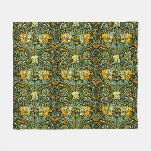 William Morris Gouden Kamperfoelie Bloem Behang Fleece Deken (Voorkant (Horizontaal))
