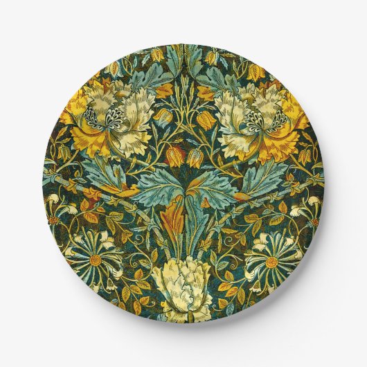 William Morris Gouden Kamperfoelie Bloem Behang Papieren Bordje (Voorkant)