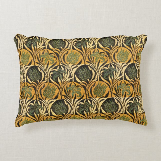 William Morris Gouden Tulp Lelie Vintage Behang Accent Kussen (Voorkant)