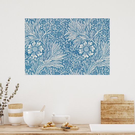 William Morris goudsbloem blauw patroon Poster (Keuken)