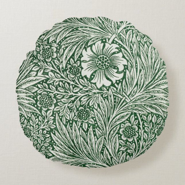 william morris goudsbloem groen bloem rond kussen (Voorkant)