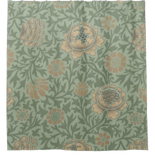 William Morris Grafton bloempatroon saliegroen Douchegordijn