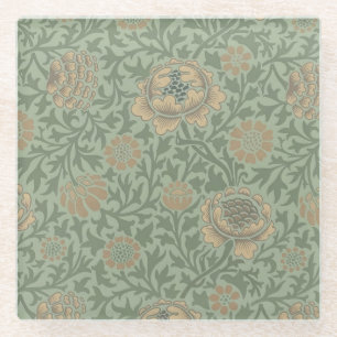 William Morris Grafton bloempatroon saliegroen Glazen Onderzetter