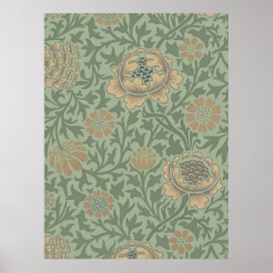 William Morris Grafton bloempatroon saliegroen  Poster