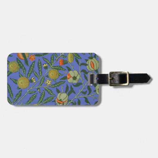 William Morris Granaatappel Blauw Kleurrijk Behang Bagagelabel (Voorkant horizontaal)
