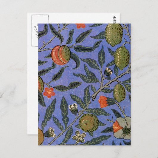 William Morris Granaatappel Blauw Kleurrijk Behang Briefkaart (Voorkant / Achterkant)