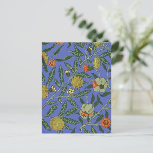 William Morris Granaatappel Blauw Kleurrijk Behang Briefkaart (Staand voorkant)