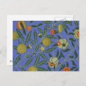 William Morris Granaatappel Blauw Kleurrijk Behang Briefkaart (Voorkant / Achterkant)