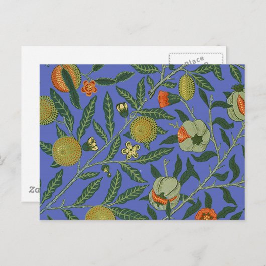 William Morris Granaatappel Blauw Kleurrijk Behang Briefkaart (Voorkant / Achterkant)