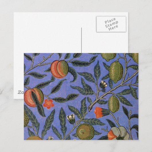 William Morris Granaatappel Blauw Kleurrijk Behang Briefkaart (Voorkant / Achterkant)