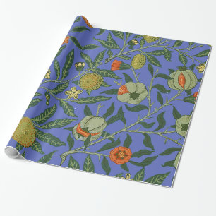 William Morris Granaatappel Blauw Kleurrijk Behang Cadeaupapier