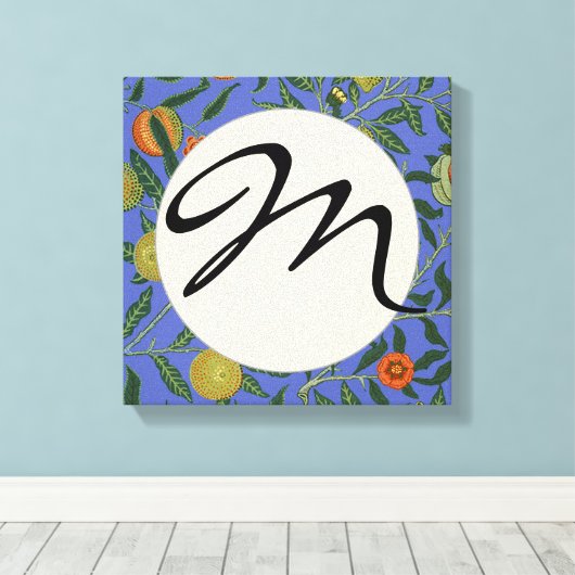 William Morris Granaatappel Blauw Kleurrijk Behang Canvas Afdruk (Insitu (Houten vloer))