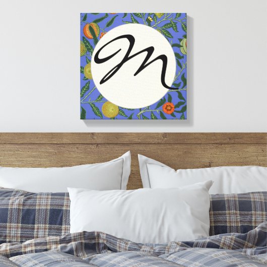 William Morris Granaatappel Blauw Kleurrijk Behang Canvas Afdruk (Insitu (Slaapkamer))