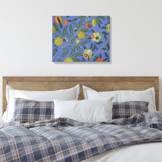 William Morris Granaatappel Blauw Kleurrijk Behang Canvas Afdruk (Insitu (Slaapkamer))