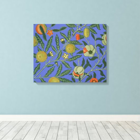 William Morris Granaatappel Blauw Kleurrijk Behang Canvas Afdruk (Insitu (Houten vloer))