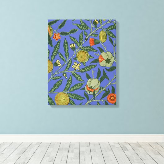 William Morris Granaatappel Blauw Kleurrijk Behang Canvas Afdruk (Insitu (Houten vloer))