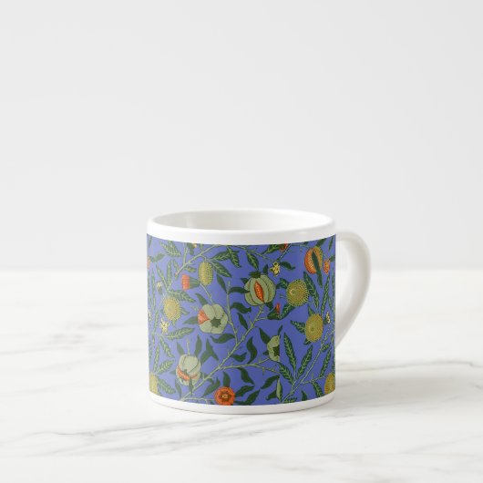 William Morris Granaatappel Blauw Kleurrijk Behang Espresso Kop (Voorkant rechts)