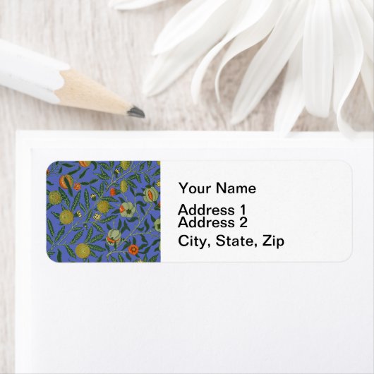 William Morris Granaatappel Blauw Kleurrijk Behang Etiket (Insitu)