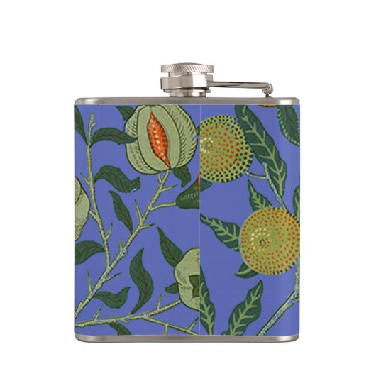 William Morris Granaatappel Blauw Kleurrijk Behang Heupfles (Achterkant)