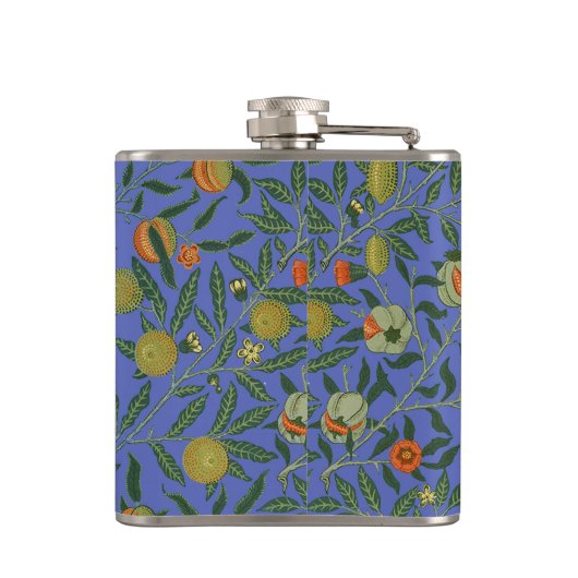 William Morris Granaatappel Blauw Kleurrijk Behang Heupfles (Achterkant)