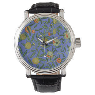 William Morris Granaatappel Blauw Kleurrijk Behang Horloge