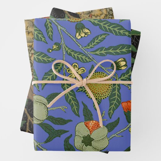 William Morris Granaatappel Blauw Kleurrijk Behang Inpakpapier Vel (In situ)