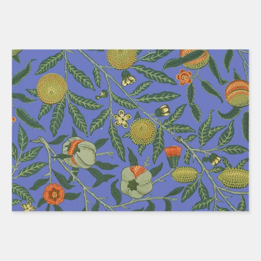William Morris Granaatappel Blauw Kleurrijk Behang Inpakpapier Vel (Voorkant)