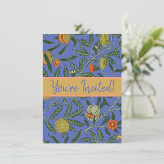 William Morris Granaatappel Blauw Kleurrijk Behang Kaart (Staand voorkant)