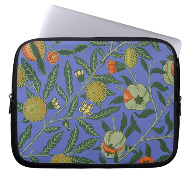 William Morris Granaatappel Blauw Kleurrijk Behang Laptop Sleeve (Voorkant)