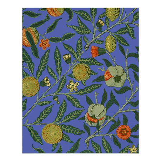 William Morris Granaatappel Blauw Kleurrijk Behang Poster (Voorkant)