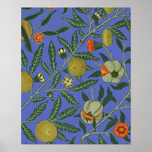 William Morris Granaatappel Blauw Kleurrijk Behang Poster (Voorkant)