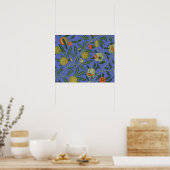 William Morris Granaatappel Blauw Kleurrijk Behang Poster (Keuken)