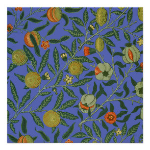 William Morris Granaatappel Blauw Kleurrijk Behang Poster