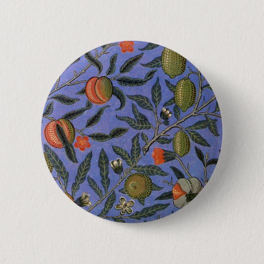 William Morris Granaatappel Blauw Kleurrijk Behang Ronde Button 5,7 Cm (Voorkant)