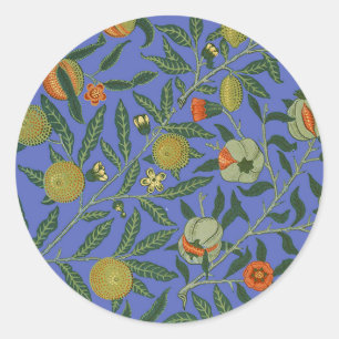 William Morris Granaatappel Blauw Kleurrijk Behang Ronde Sticker