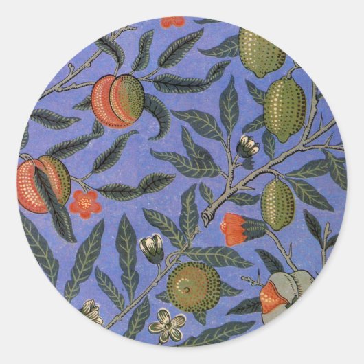 William Morris Granaatappel Blauw Kleurrijk Behang Ronde Sticker (Voorkant)