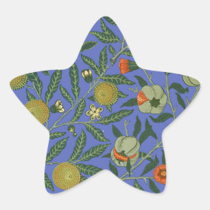 William Morris Granaatappel Blauw Kleurrijk Behang Ster Sticker