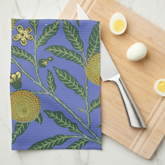 William Morris Granaatappel Blauw Kleurrijk Behang Theedoek (Quarter Fold)