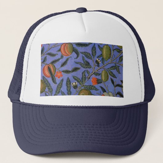 William Morris Granaatappel Blauw Kleurrijk Behang Trucker Pet (Voorkant)
